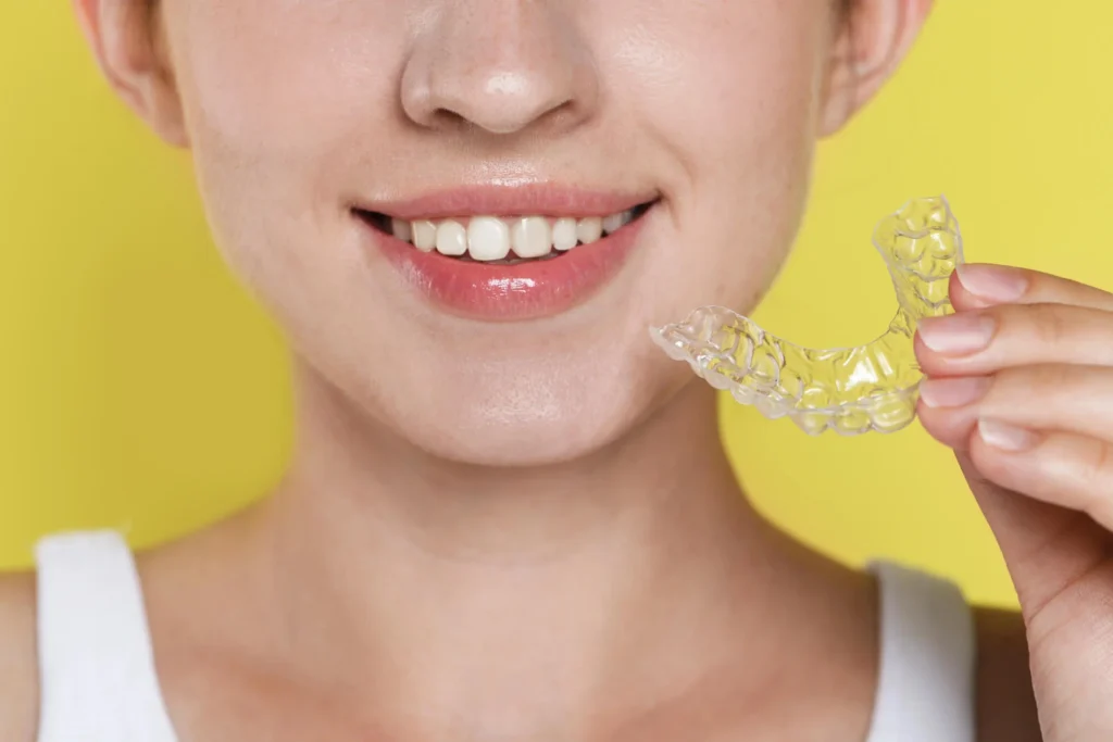 A patient holding Invisalign while exploring general dentistry in Franklinville, NJ
