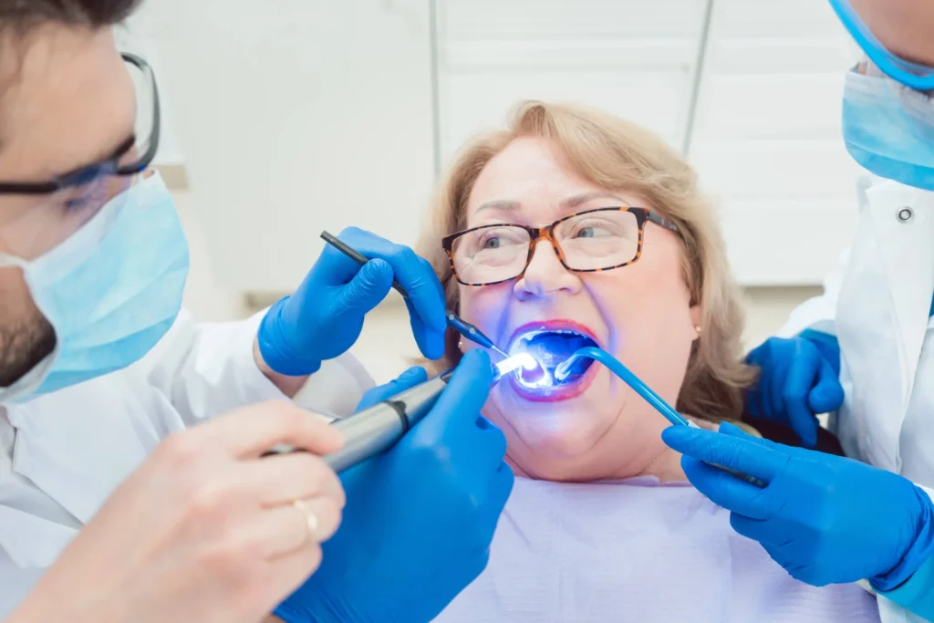 Franklinville dentist curing dental crowns.